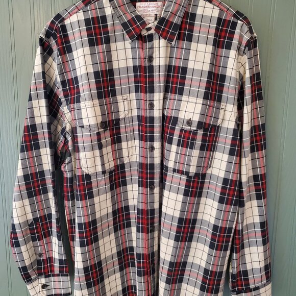 Filson Lightweight Alaskan Guide Shirt | Off White Black/Red Plaid - Picture 1 of 3